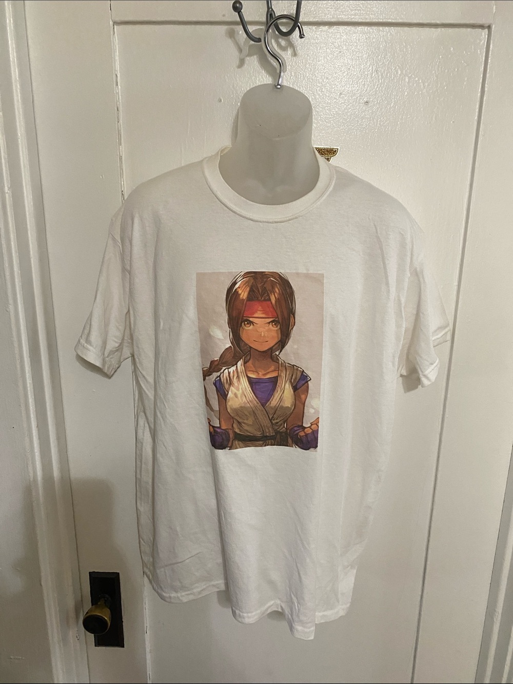 Gildan White Short-Sleeve Tee with Yuri from King of Fighters Anime Girl Print